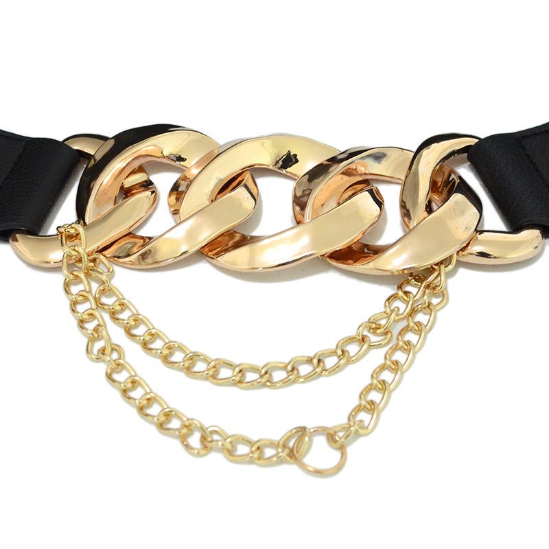 Fashionable Chain Tassel Embellishment With Wide Elastic Belt