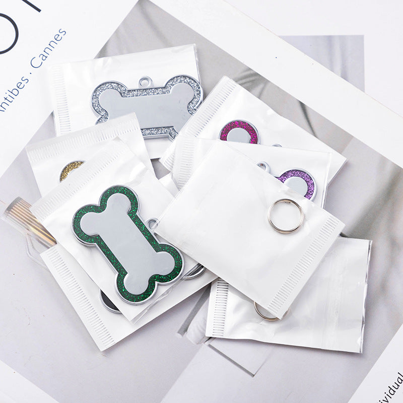 Zinc Alloy Dog Anti-lost Tag With Bone-shaped Edges And Shimmering Metallic Powder