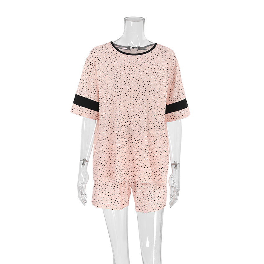 Polka-dot Pajama Set Fashionable Knit Top And Shorts Two-piece Set