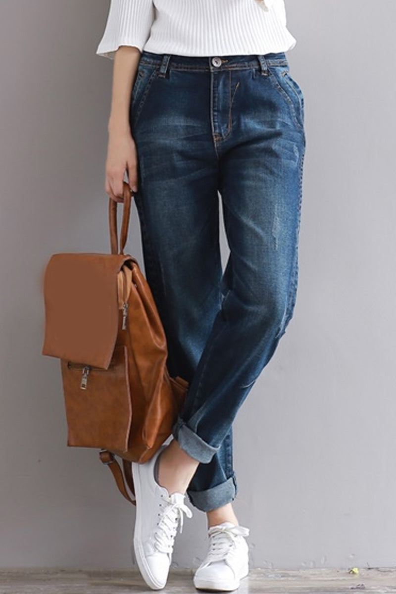 Loose And Loose Waist Women's Small Leg Jeans