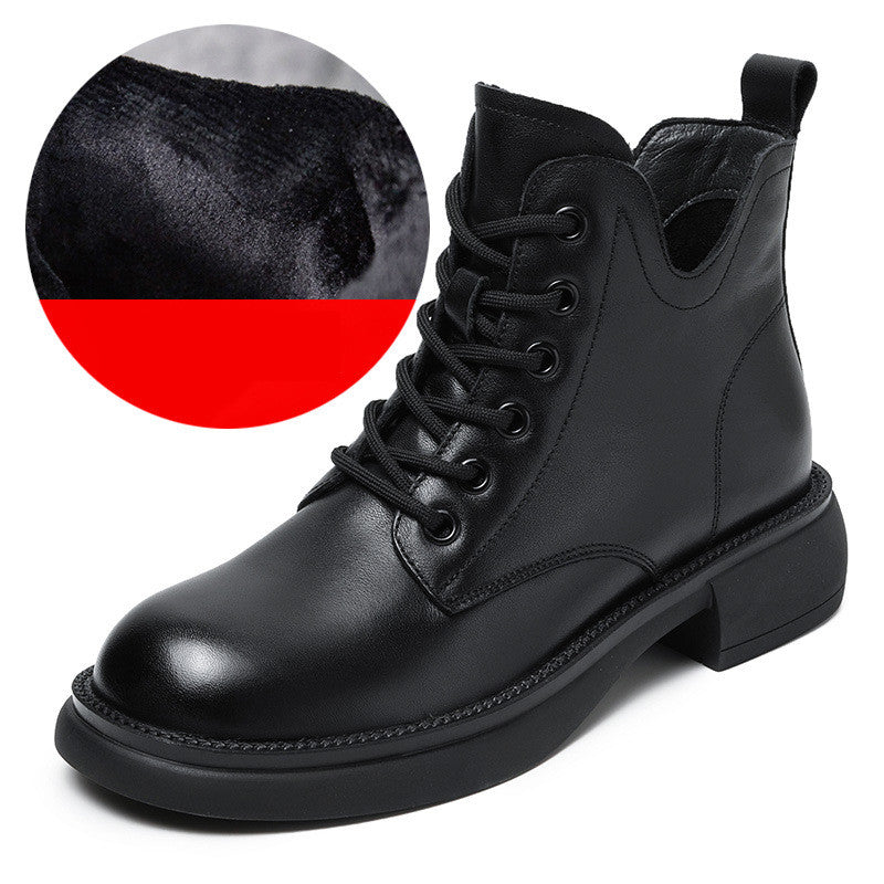 Women's V-mouth Lace-up Flat Leather Short Martin Boots