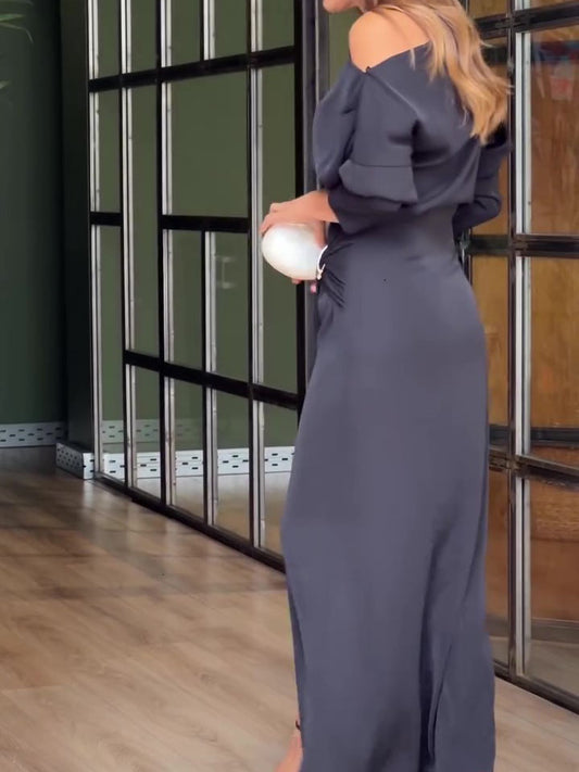 One-Shoulder Metal Buckle High Slit Dress