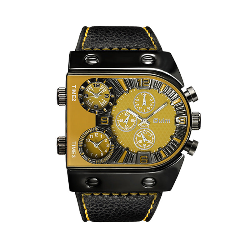 Large dial multi-time zone men's watch quartz watch