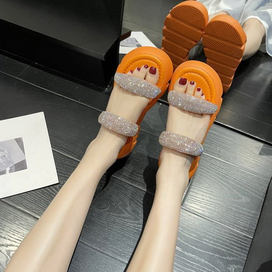 Rhinestone Slippers Women's Summer Outdoor All-matching Platform