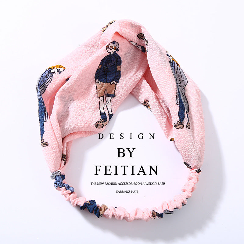 Fabric cross-knotted bow chiffon floral headband