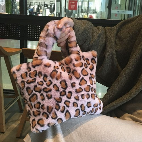 Plush Leopard Print Portable Chain Shoulder Messenger Bag