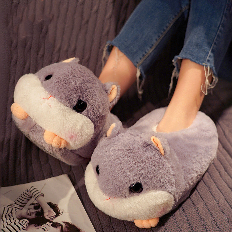 Household Bag With Cute Plush Cotton Slippers