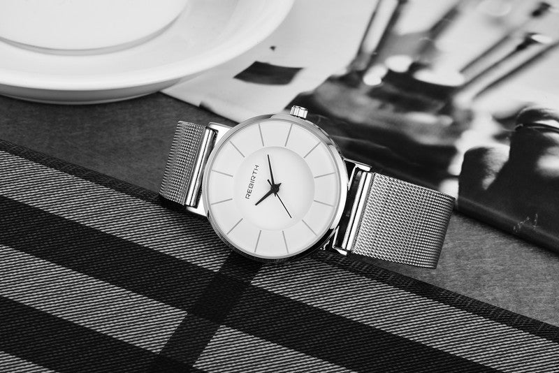 Steel mesh waterproof watch with hands