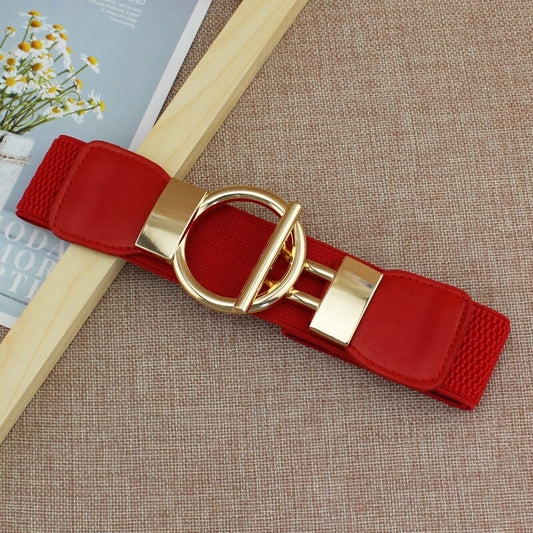 Women's Decorative Belt With Gold Round Button