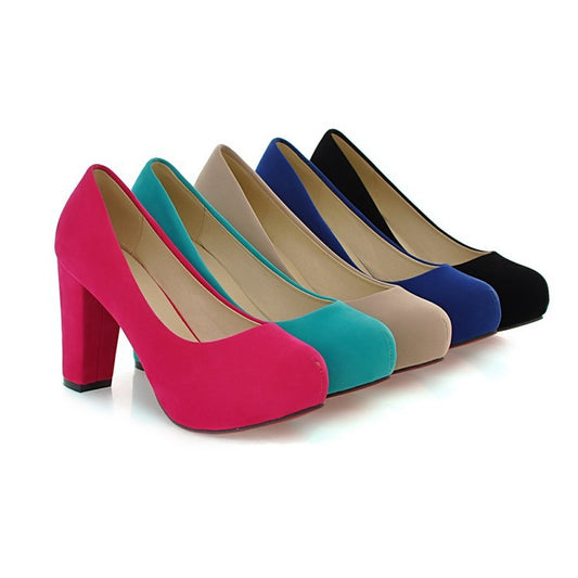 Pure color simple and comfortable thick heel high heels