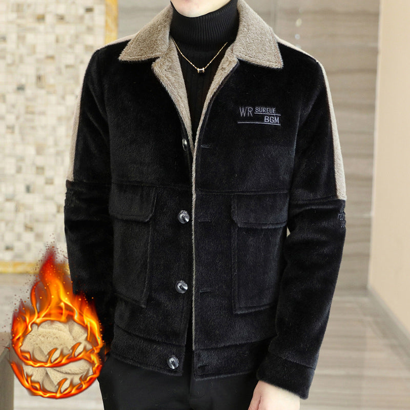 Coloured Embroidered Woolen Jacket With Fleece Thickened Coat