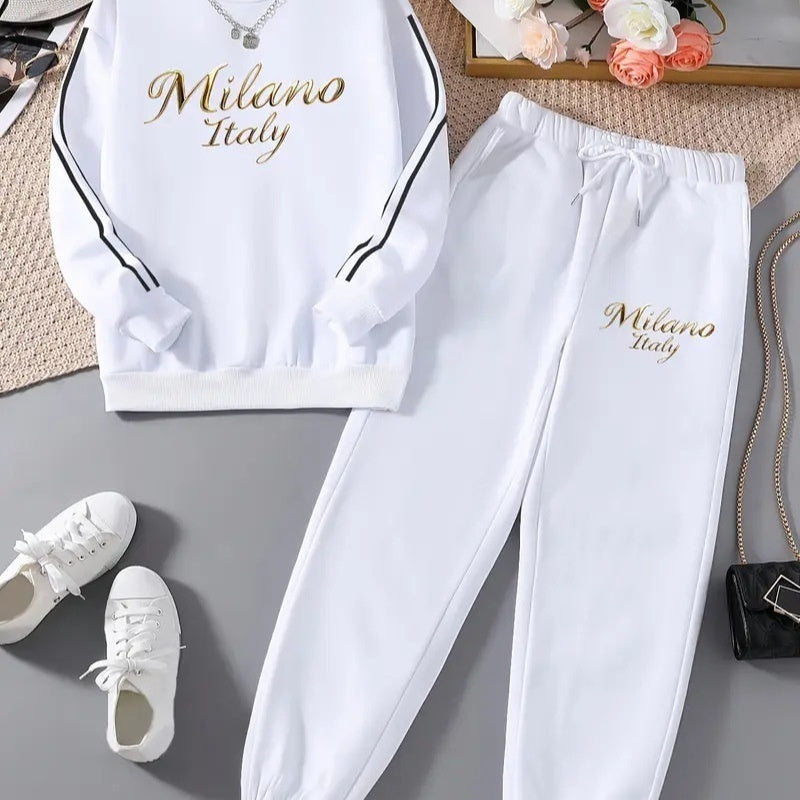 Fashion Round Neck All-matching Long-sleeved Trousers Casual Suit