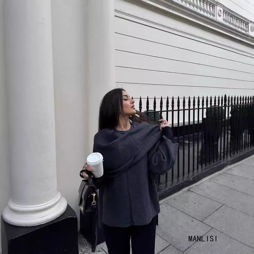Women's Asymmetric Scarf Short Knitted Overcoat Jacket