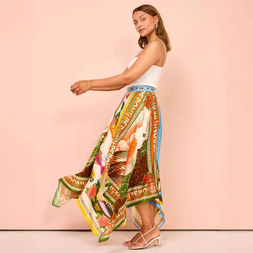 Fashionable All-match Irregular Skirt Printed Skirt