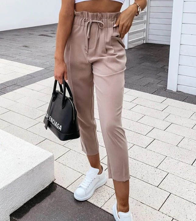 Ladies casual high waist pleated pants