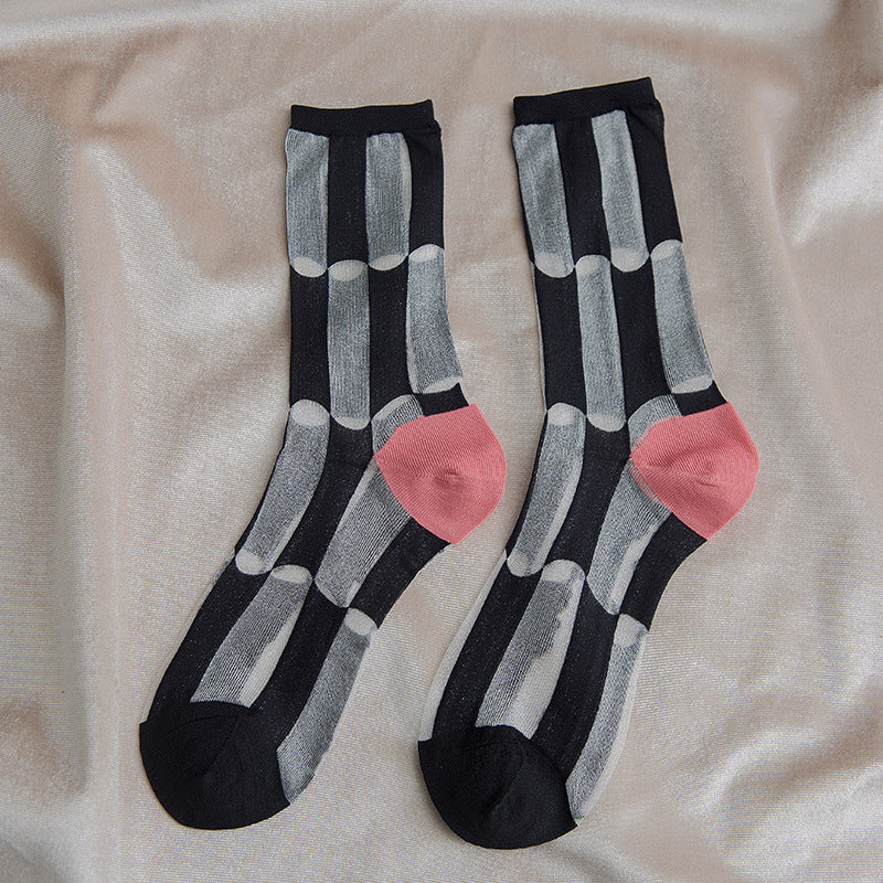 Gauze hollowing breathable patchwork stockings