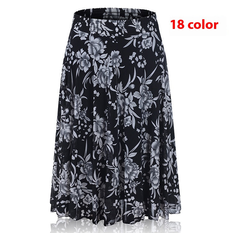 Mom Ice Silk Sundress Women's Skirt Middle-aged Skirt