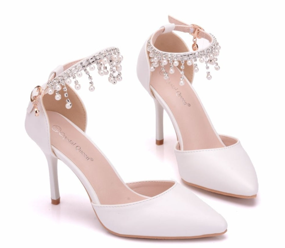 Large Size White Lace Stiletto Heel Sandals