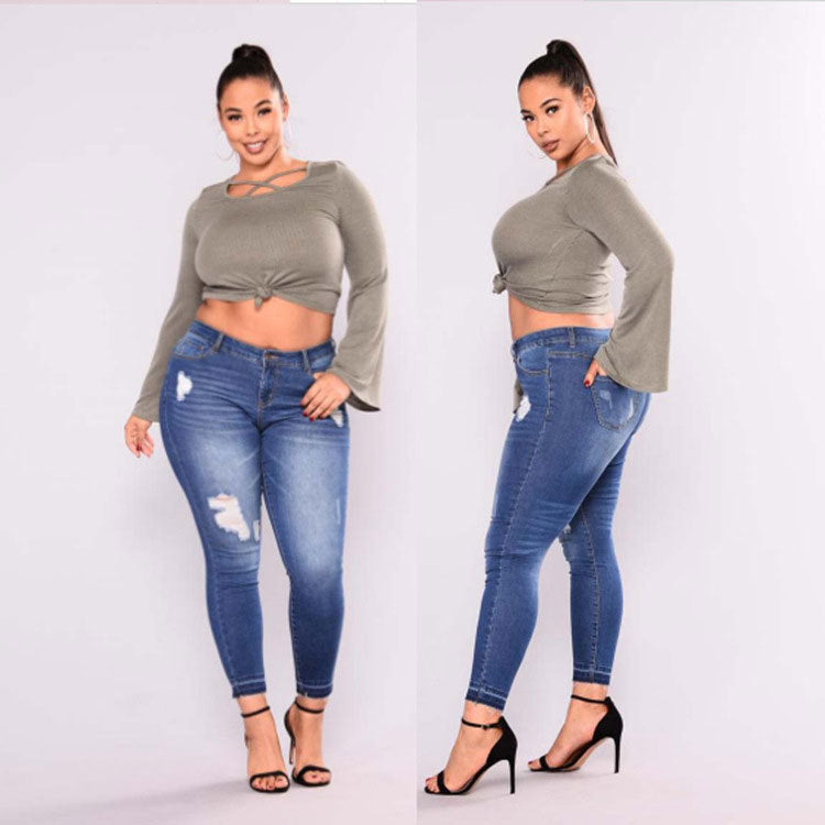 Fertilizer To Increase High Elasticity Ripped Jeans