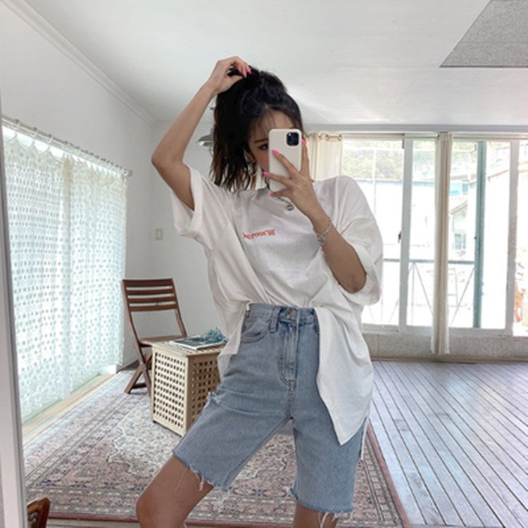 Five-point pants high waist jeans stretch denim shorts