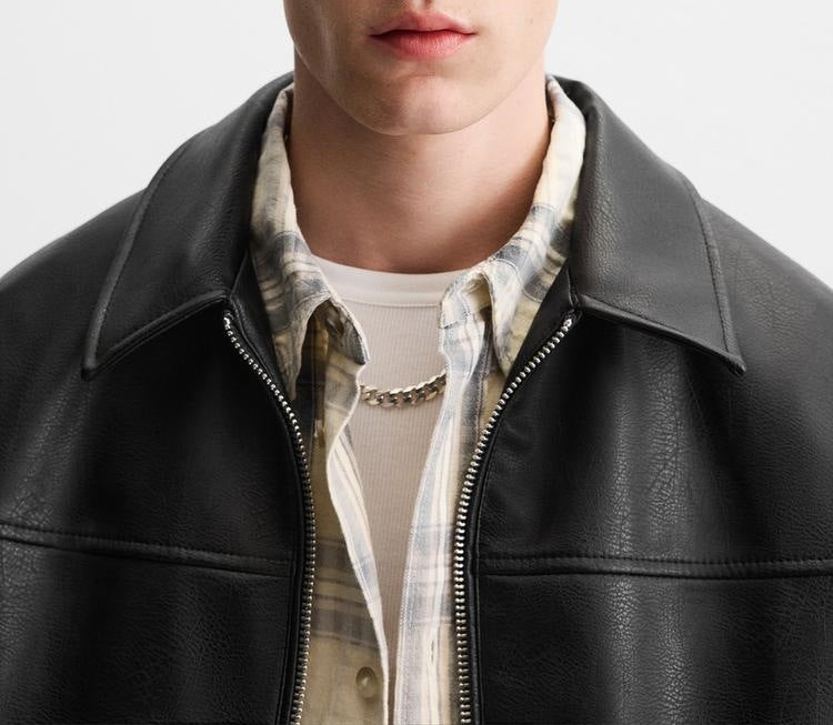 Mens Faux Leather Biker Jacket Coat