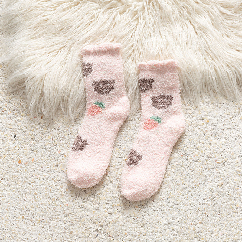 Female middle tube love Japanese cute dots home warmth month sleep socks