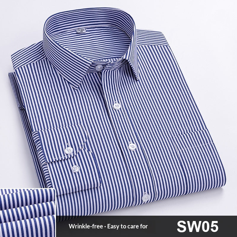 Mens Spring Blue-Striped Long-Sleeve Work Shirt