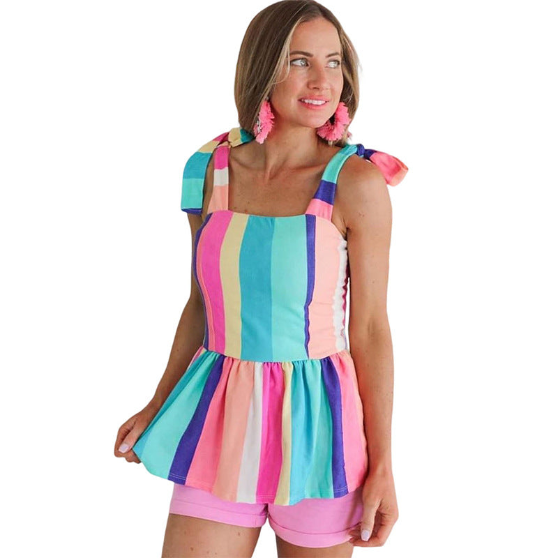 Rainbow Striped Vest Women's Knitting Pullover