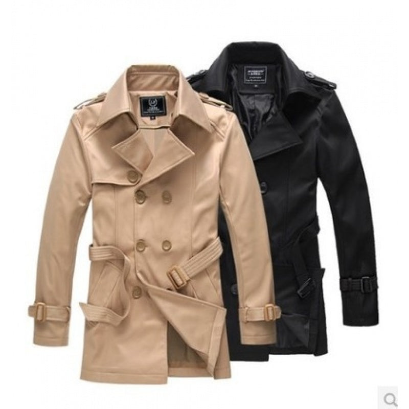 Classic Retro Men's Windbreaker Jacket Smart Business Korean Double-breasted Slim Trendy Version