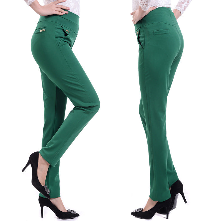 Elastic Waist Straight Leg Pants Mother Cropped Pants