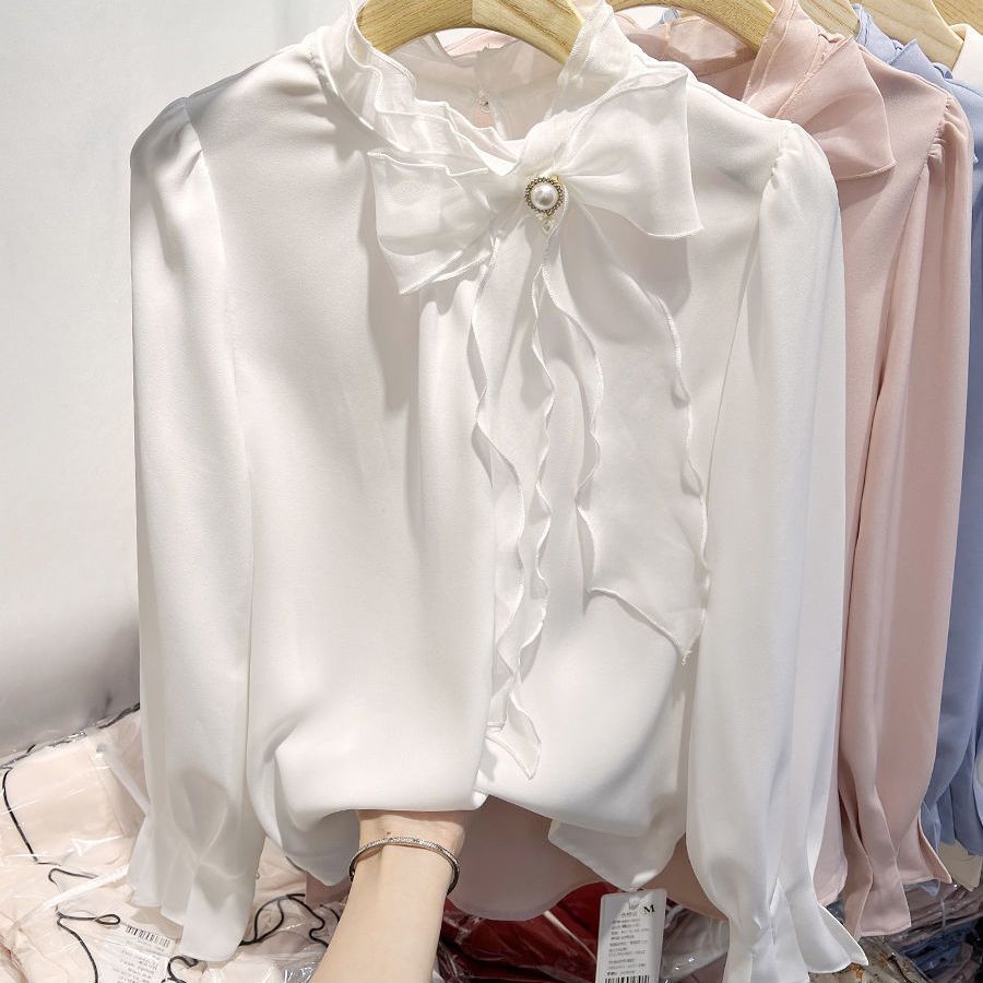 Womens Chiffon Pullover Featuring Organic Tulle Lace Beaded Details