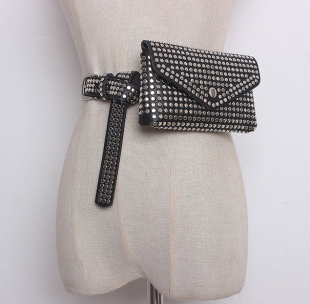Punk Wind Rivet Bag Belt Bag Mobile Phone Shopping Guide Bag Lady Belt Decorative Bag