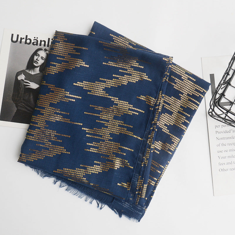 Tassel bronzing cotton and linen scarf