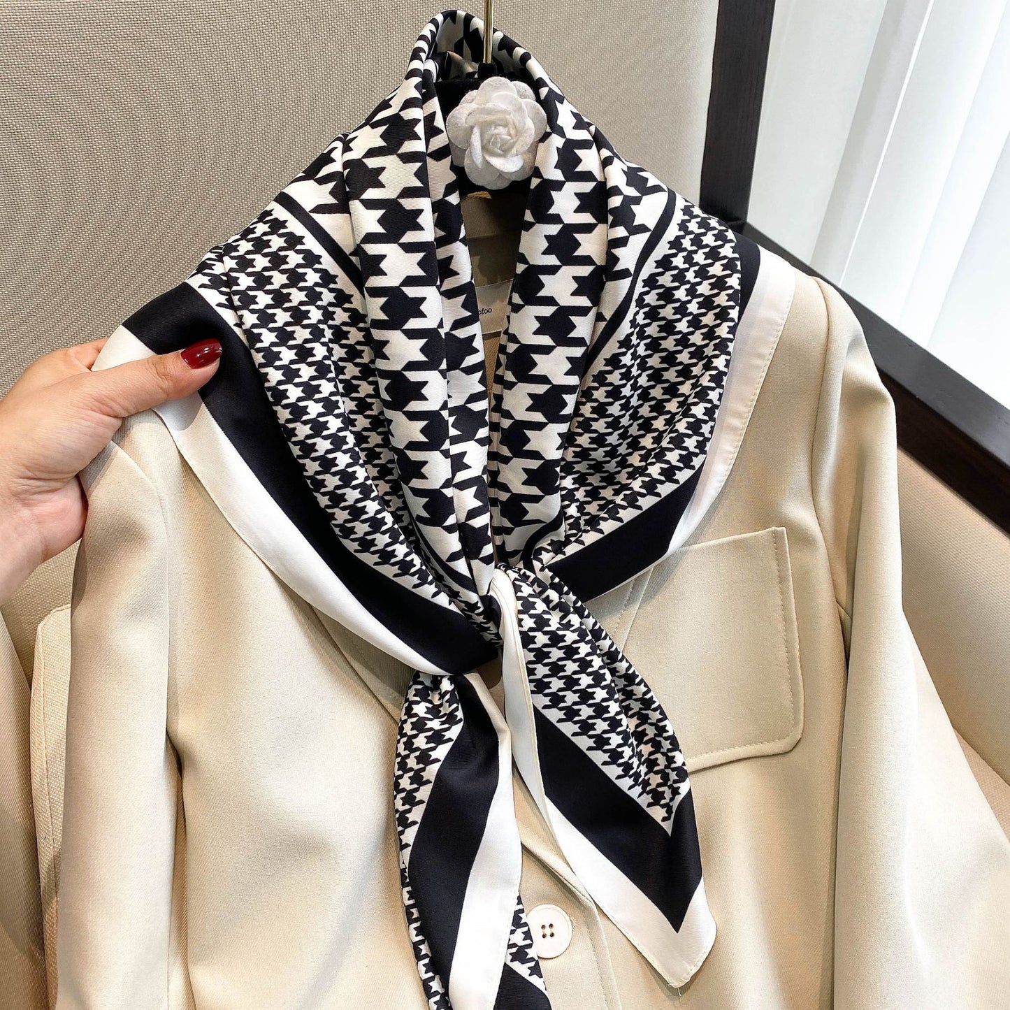 Spring Summer Geometric Pattern Blue Plain Print Scarf