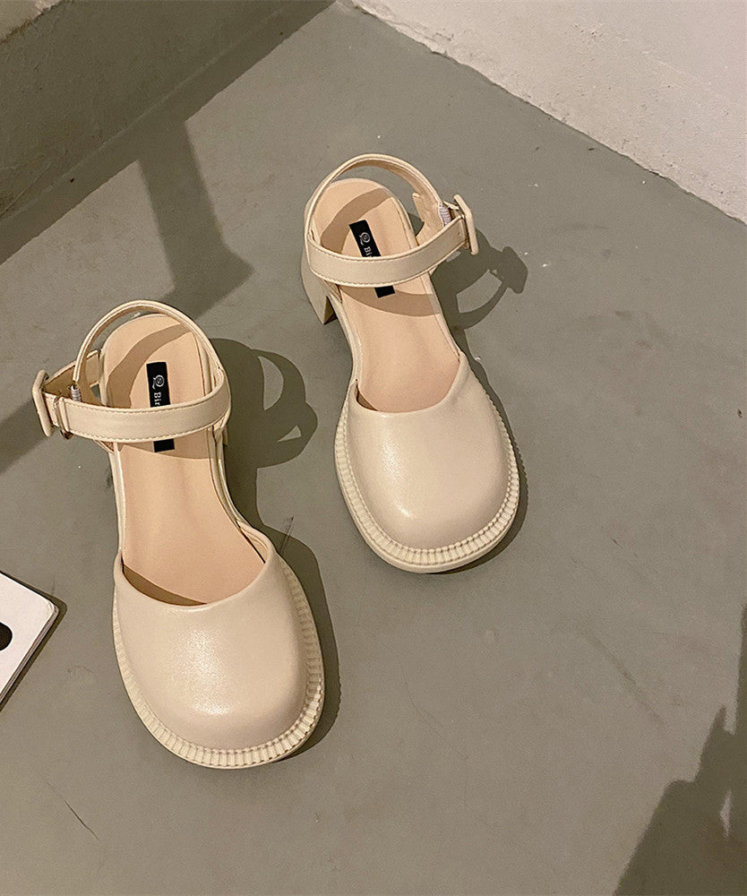 Baotou Sandals Lady Style High-heeled Gentle Mary Jane Single Shoes