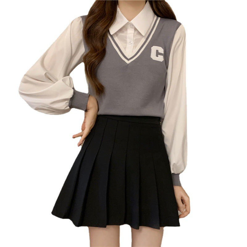 College Style Vest Autumn Outer Wear Knitted Sweater For Women