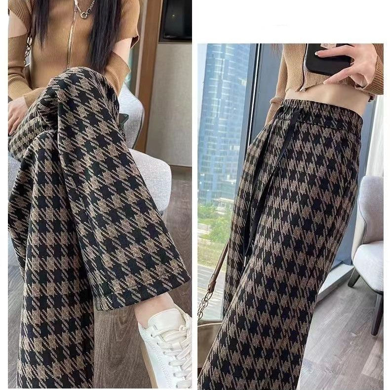 Relaxed Coffee Checked Plush Casual Pants