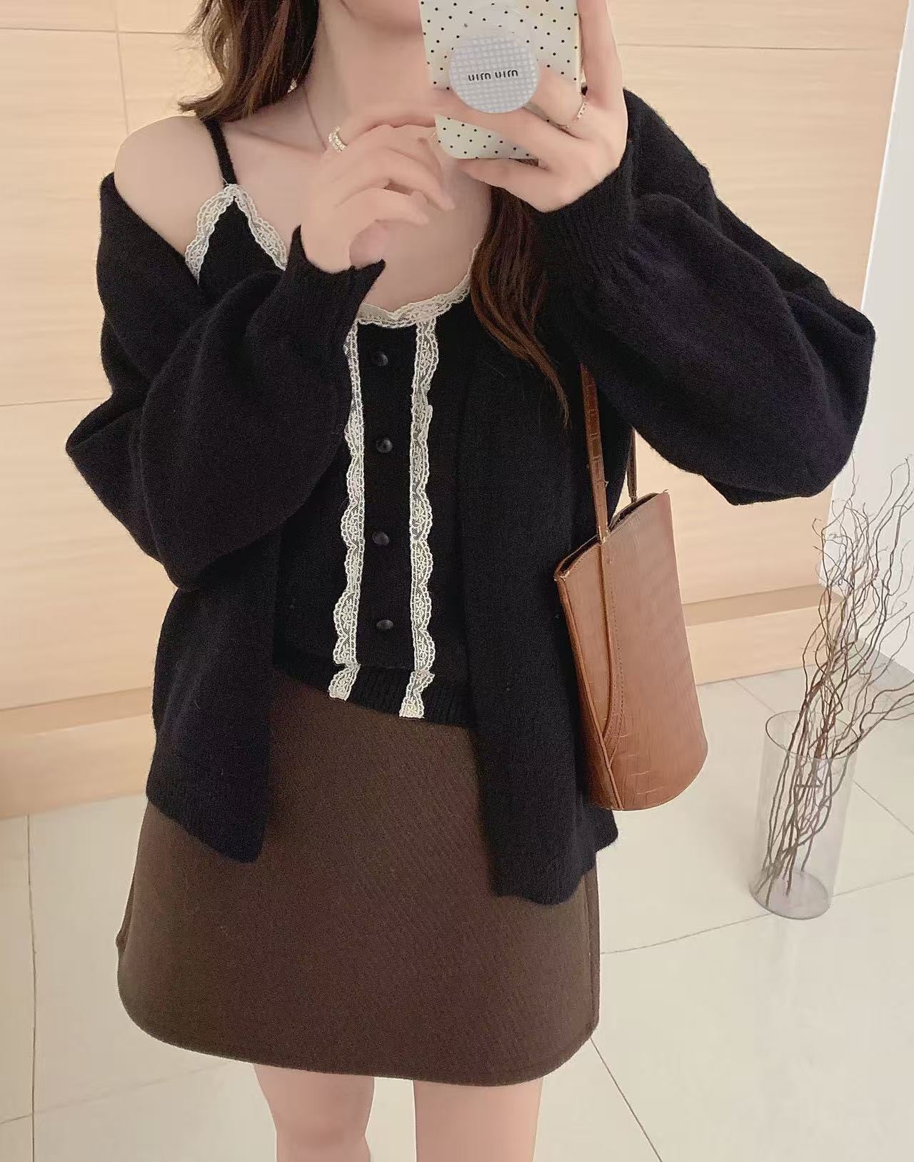 Women's Solid Color Sweater Cardigan Two-piece Suit