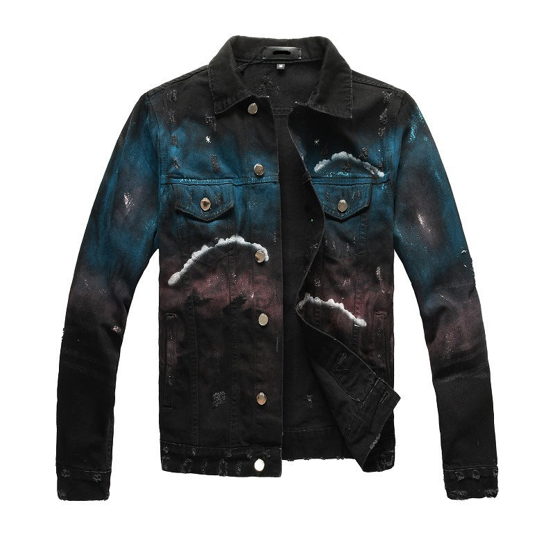 Men's Hand-painted Graffiti Slim Denim Coat