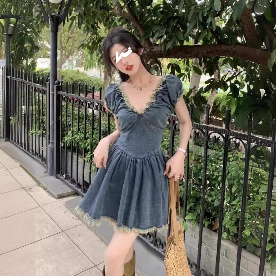 Womens Unique Retro And Sexy French-Style Denim Dress