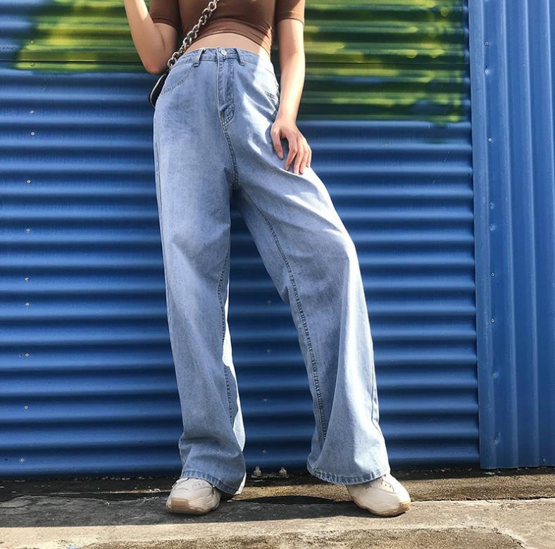 Women's High-waist Straight-leg Denim Wide-leg Pants