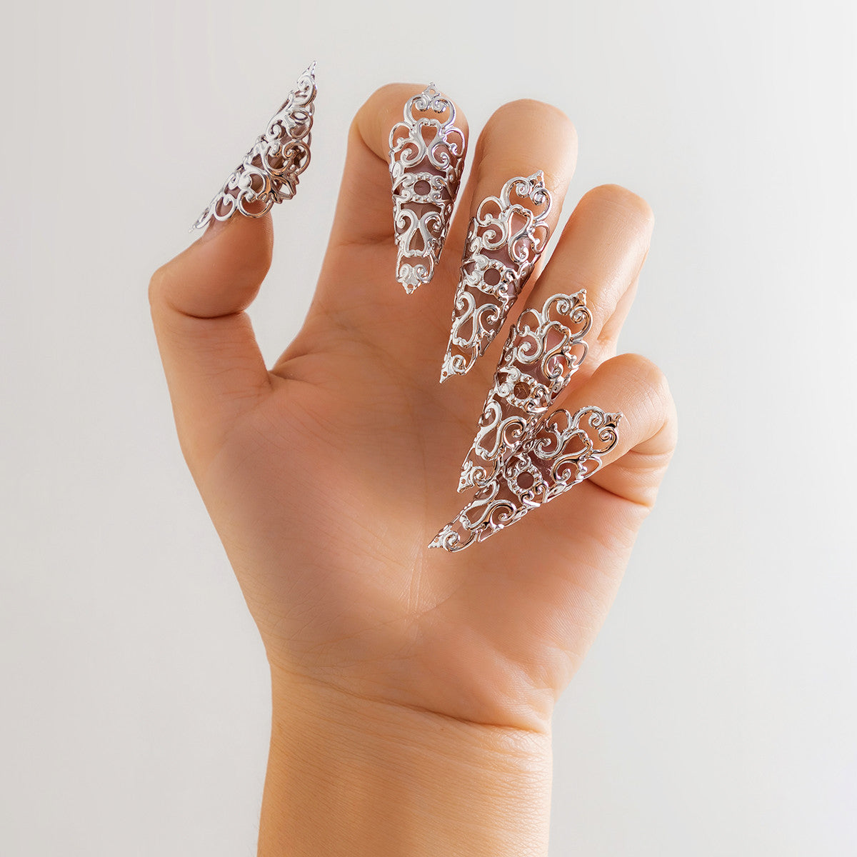 Ornament Gothic Style Hollow Tapered Fingernail Cap Ring Niche Metal Tassel Ring