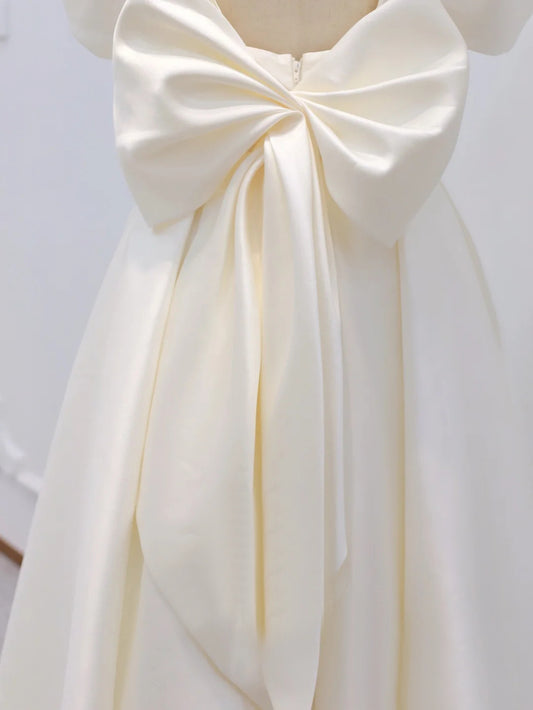 French Light Wedding Dress Satin Simple White