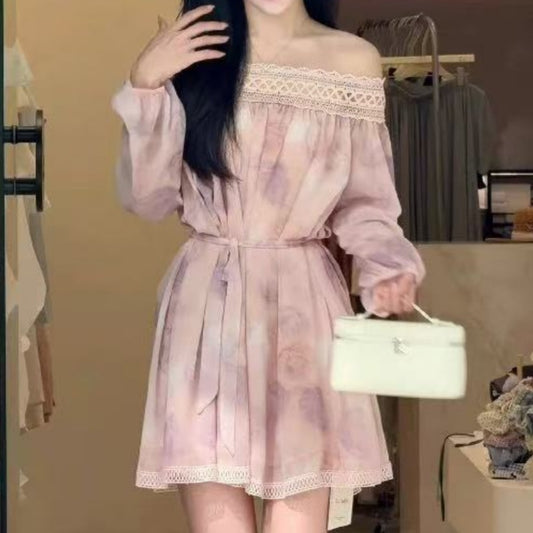 Off-Shoulder Floral Chiffon Summer Loose Dress For Women