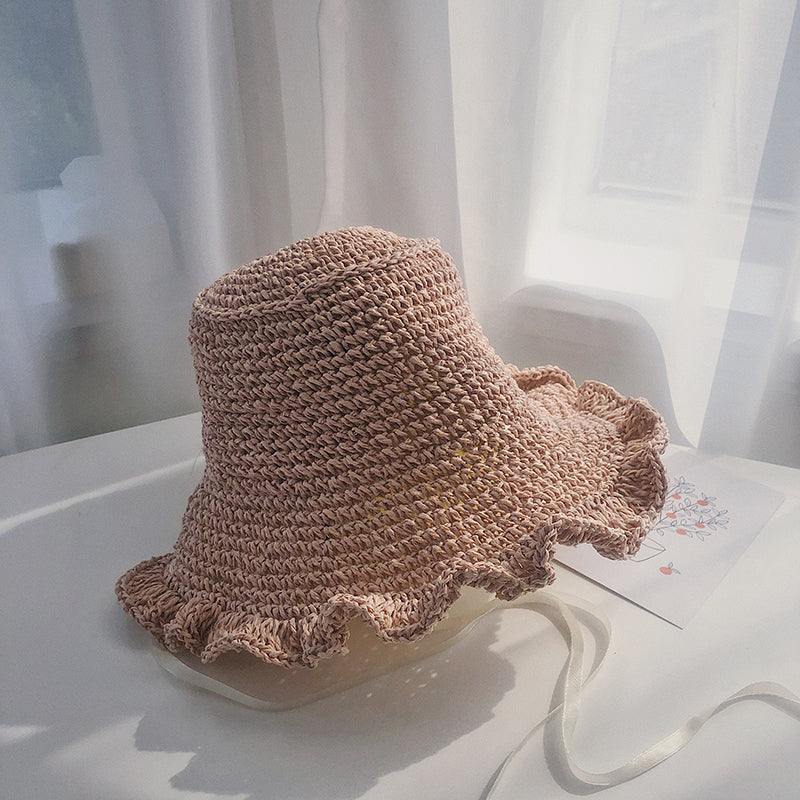 Lace Up And Upturned Cute Papyrus Ins Wind Pastoral Grass Woven Hat
