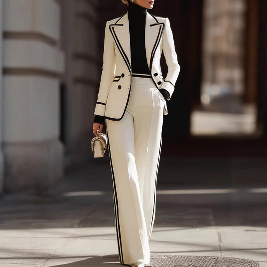 Long Sleeve Lapel Double Breasted Suit Jacket Casual Suit Pants Set