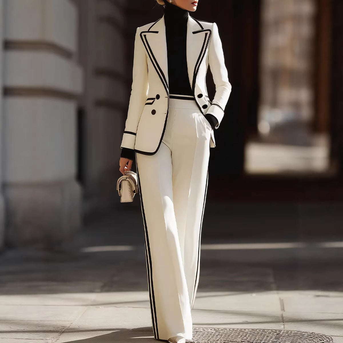 Long Sleeve Lapel Double Breasted Suit Jacket Casual Suit Pants Set