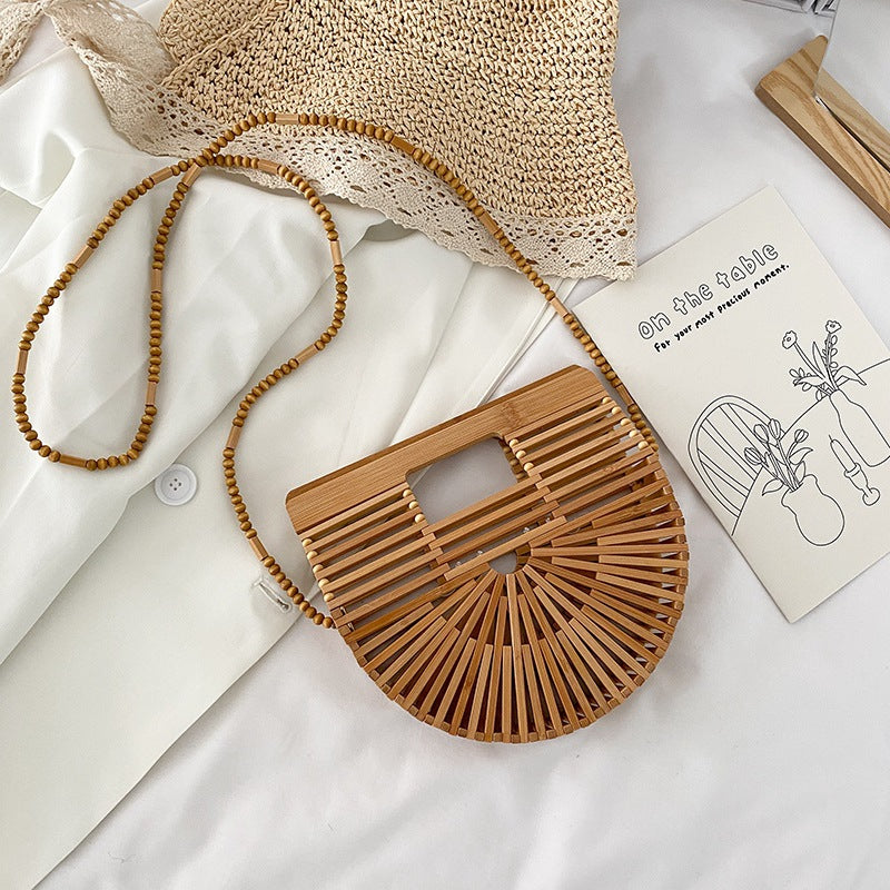 Bambusvævet taske Rattan Kreativ strandhåndtaske til kvinder