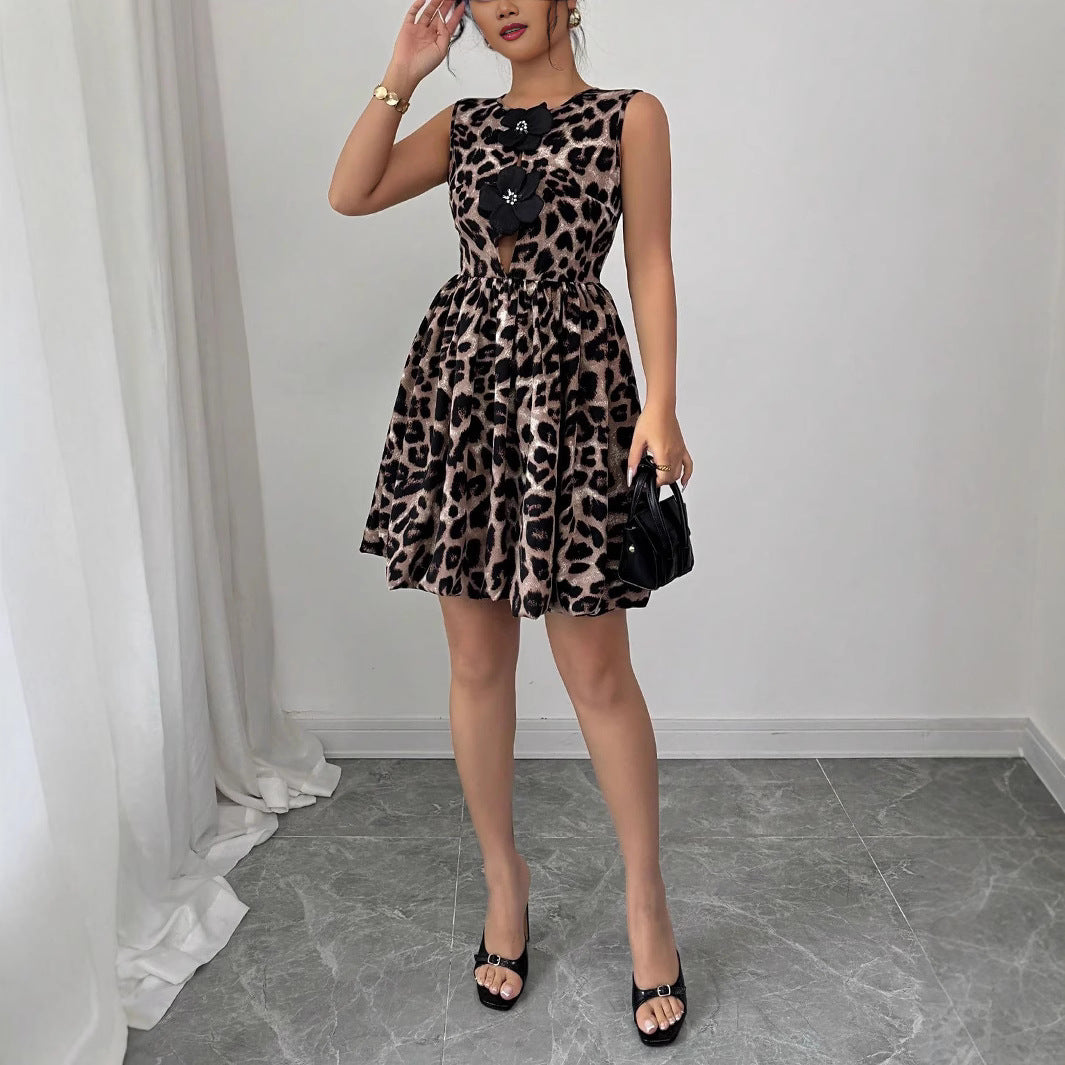 New Leopard Print Floral Dress For Women In Summer