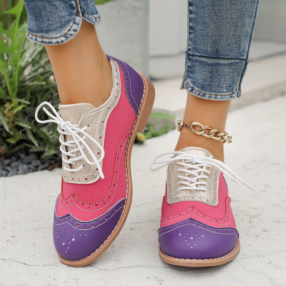 Flat Sneakers Wear-resistant Casual Low-top Lace-up Round Toe Single Shoes